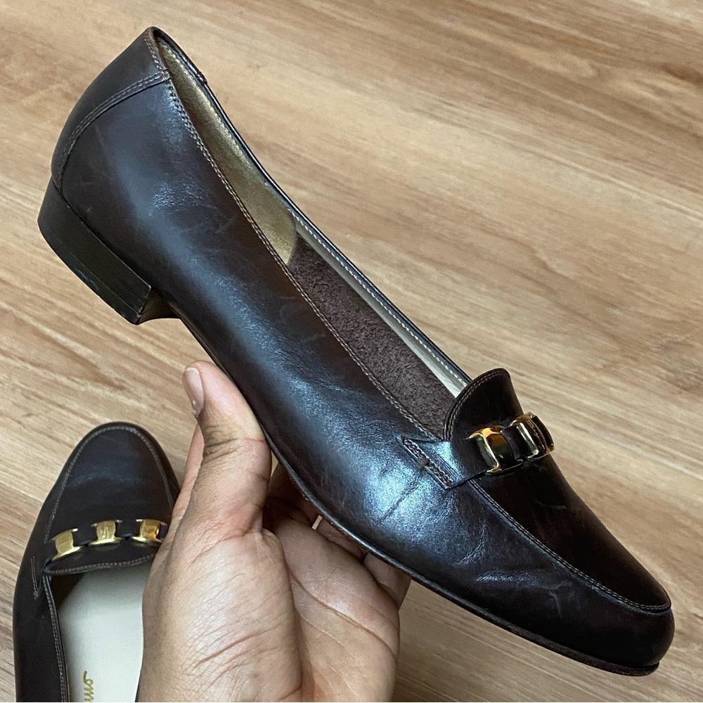 Vintage Salvatore Ferragamo Boutique Gancini Dark Brown Loafers Size Size 8.5 B - Picture 4 of 12
